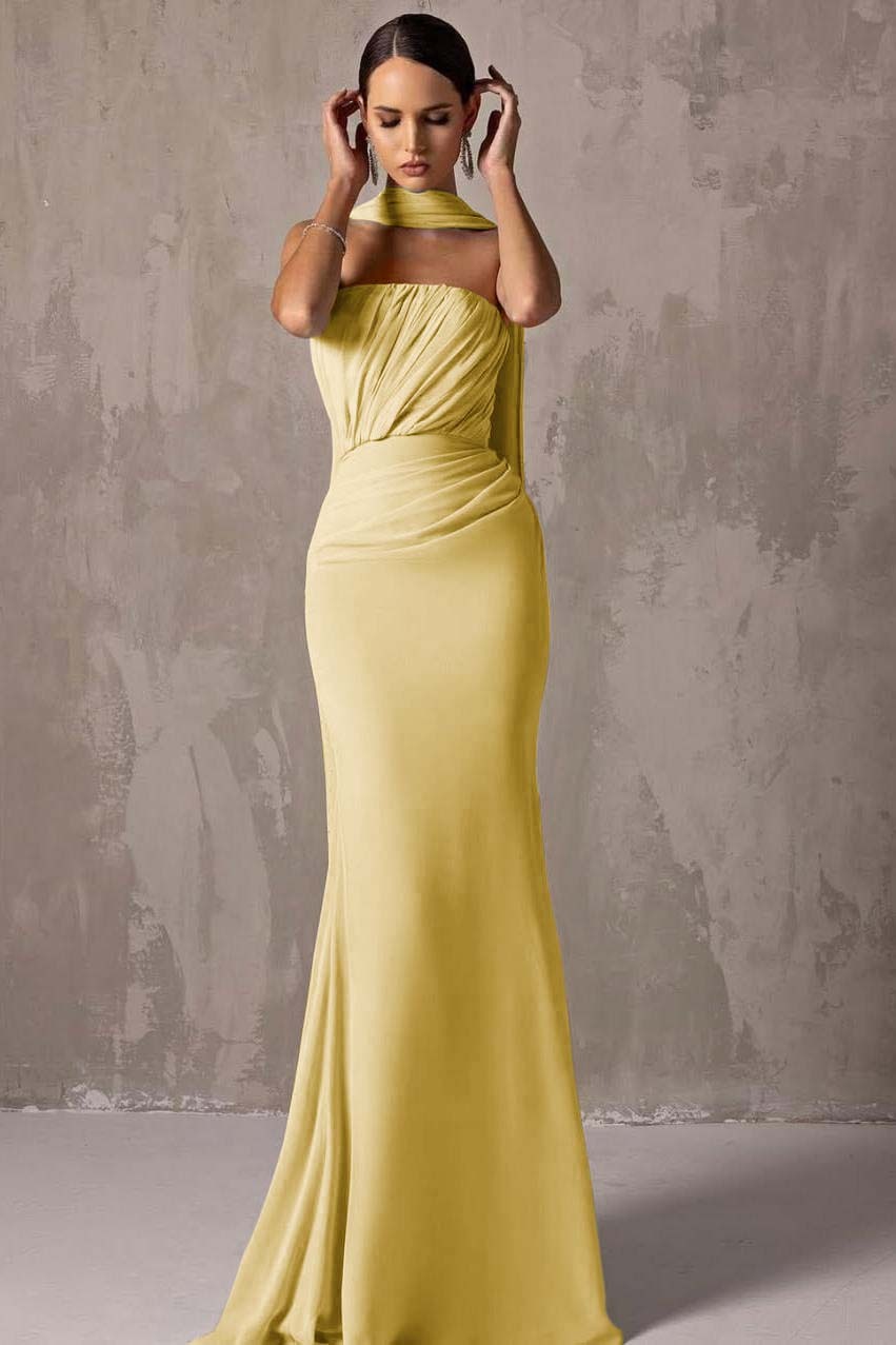 Chic Strapless Sleeveless Mermaid Long Prom Dress With Pleated