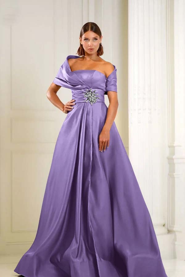 Off the Shoulder Sleeveless Long Prom Dress With Pleated Beading