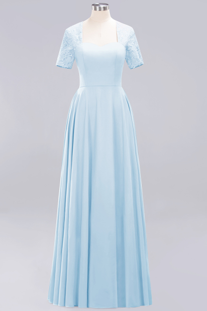 BMbridal Dark Navy Open-Back Long Bridesmaid Dress With Short Sleeves-BMbridal