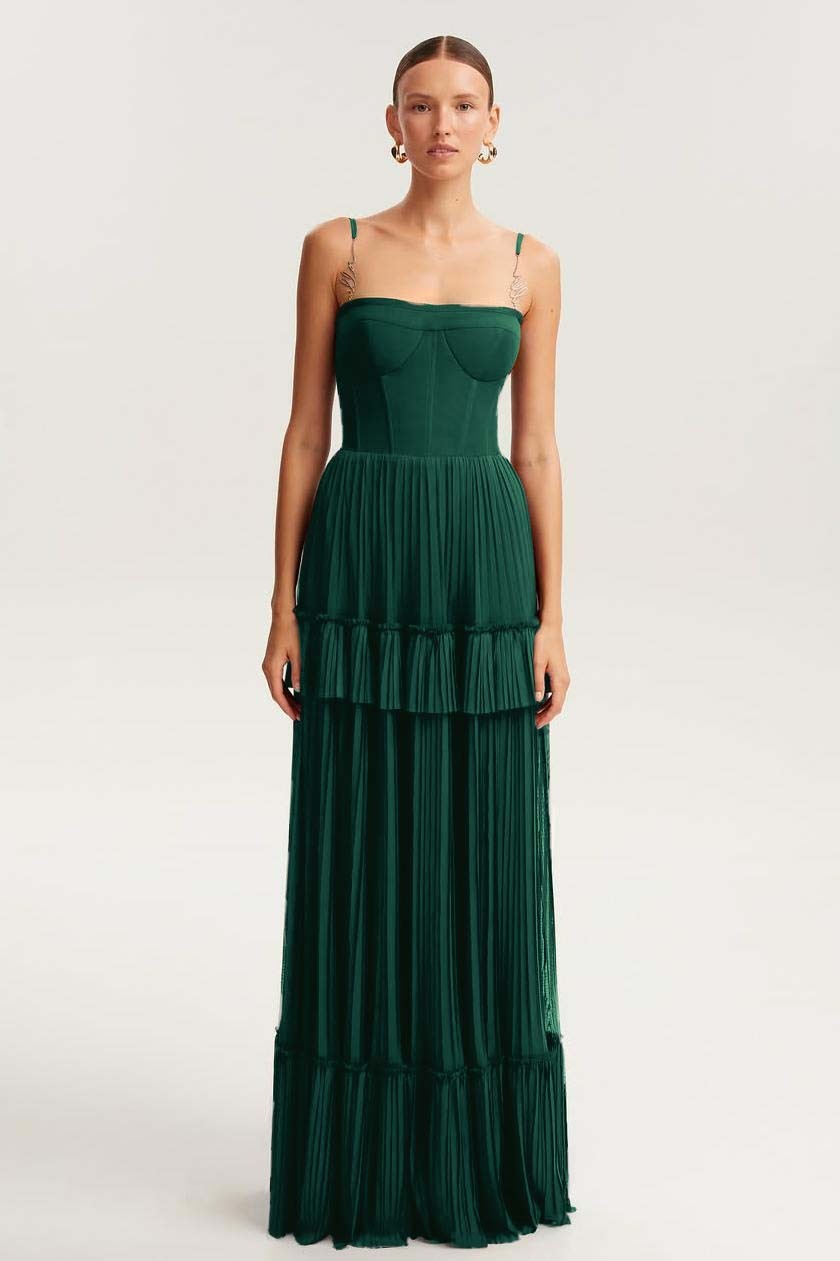 Spaghetti Strap Sleeveless Long Prom Dress With Ruffles