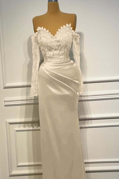 Long Sleeves Strapless Long Mermaid Prom Dress With Beading Pleated