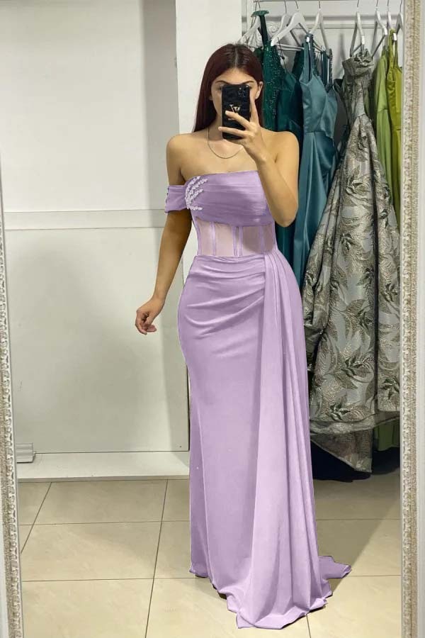 One Shoulder Sleeveless Mermaid Long Prom Dress With Ruffles