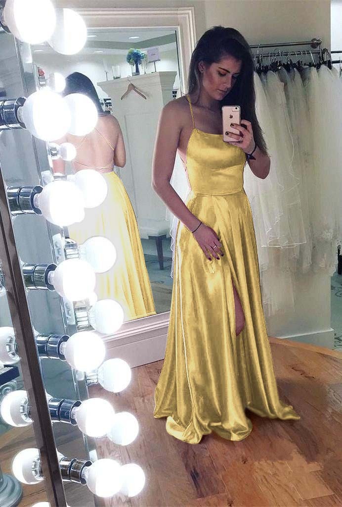 Mermaid Front Split Spaghetti Strap Sleeveless Backless Long Prom Dress