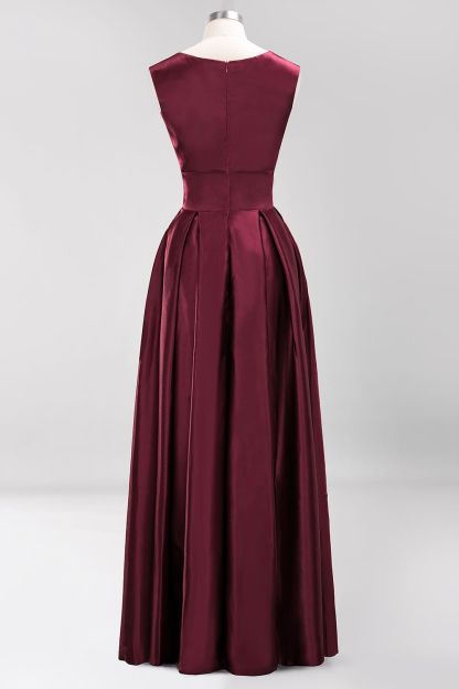 BMbridal Vintage Deep-V-Neck Long Burgundy Bridesmaid Dress Online-BMbridal