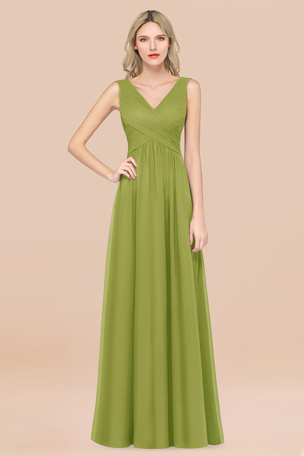 BMbridal Glamorous Chiffon V-Neck Sleeveless Burgundy Bridesmaid Dress with Draped Back-BMbridal