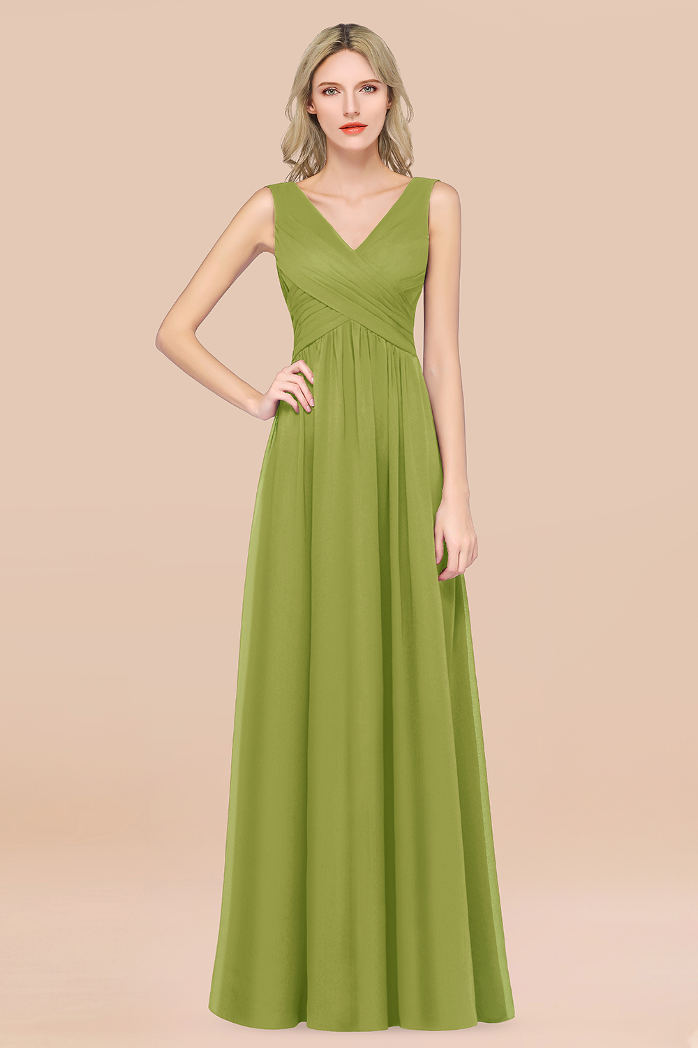 BMbridal Glamorous Chiffon V-Neck Sleeveless Burgundy Bridesmaid Dress with Draped Back-BMbridal