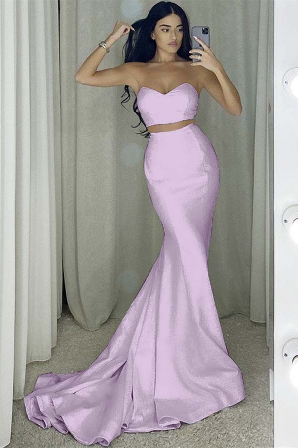 Glamorous White Two Pieces Strapless Sleeveless Long Mermaid Prom Dress