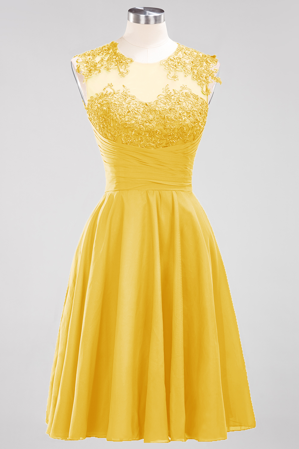 BMbridal Cute Chiffon Round Neck Short Burgundy Bridesmaid Dresses with Appliques-BMbridal