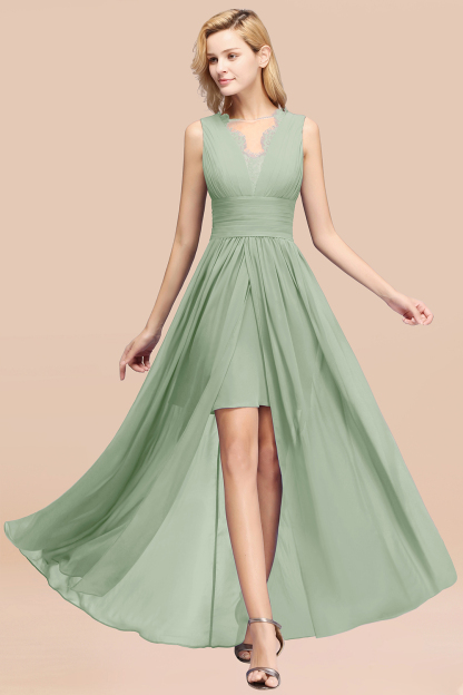 BMbridal Elegant Chiffon Lace Jewel Sleeveless Bridesmaid Dress with Ruffle-BMbridal