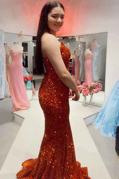Sparkly Gold Sweetheart Mermaid Long Sequin Prom Dress