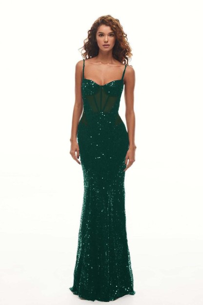 Spaghetti Strap Sweetheart Mermaid Long Prom Dress With Sequins