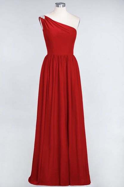 BMbridal Affordable Chiffon One-Shoulder Ruffle Bridesmaid Dress with Beadings-BMbridal