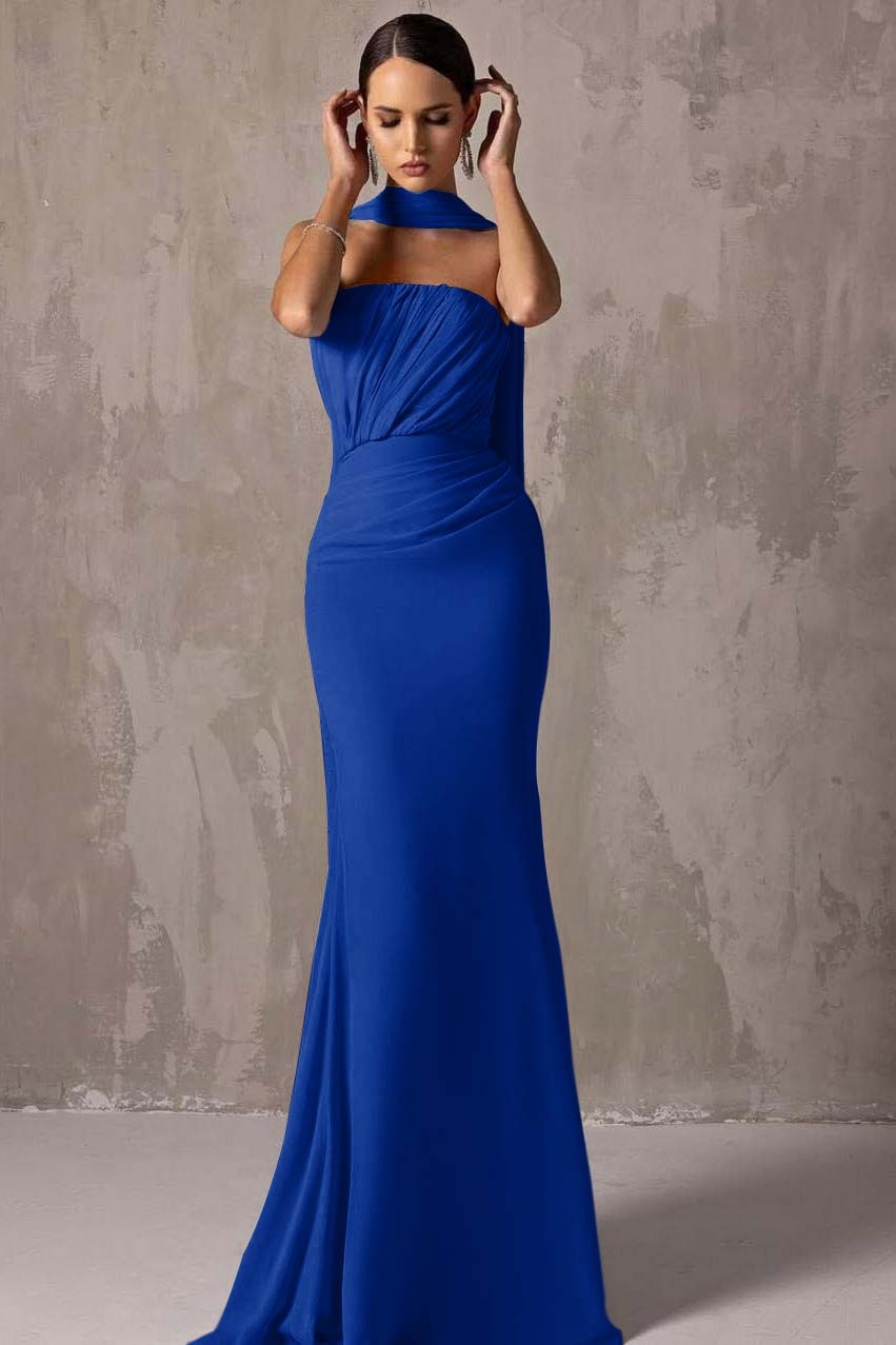 Chic Strapless Sleeveless Mermaid Long Prom Dress With Pleated