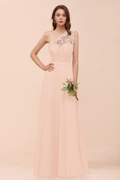 BMbridal New Arrival Dusty Rose One Shoulder Lace Long Bridesmaid Dress-BMbridal