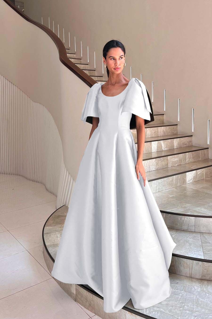 Jewel Neck Short Sleeves Long A Line Prom Dress With Pleated