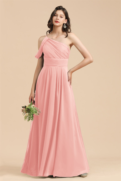 New Arrival Black One Shoulder A-line Long Bridesmaid Dress-BMbridal