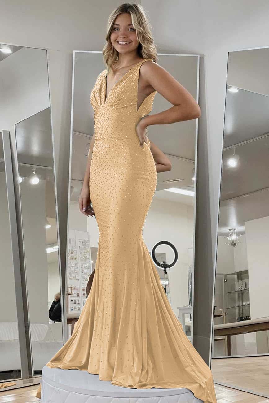 Halter Sleeveless Long Mermaid Prom Dress With Beading Pleated