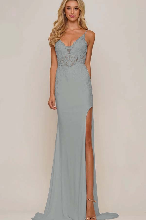 Spaghetti Strap Sleeveless Long Mermaid Prom Dress With Appliques