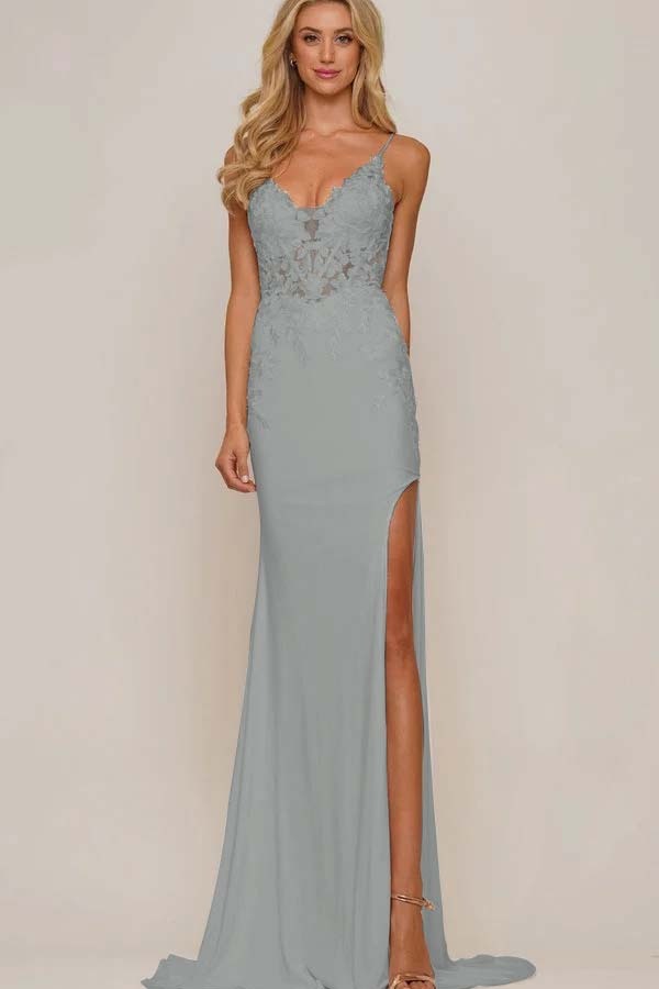 Spaghetti Strap Sleeveless Long Mermaid Prom Dress With Appliques