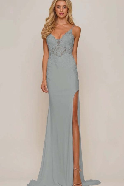 Spaghetti Strap Sleeveless Long Mermaid Prom Dress With Appliques