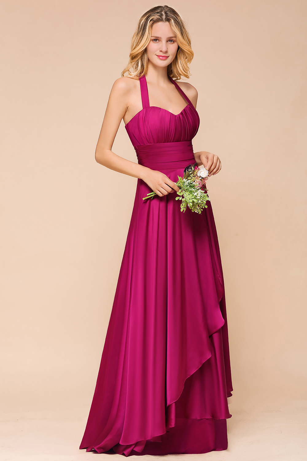 BMbridal Fuchsia Halter Chiffon Bridesmaid Dresses Long Online-BMbridal