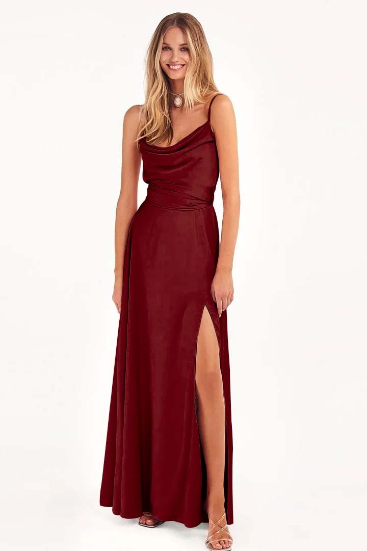 Spaghetti Strap Sleeveless Pleated Long Prom Dress With Split