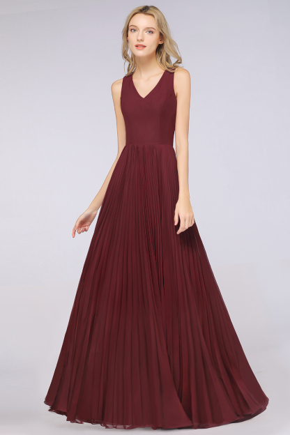 BMbridal Glamorous Chiffon V-Neck Ruffle Burgundy Bridesmaid Dresses Affordable-BMbridal