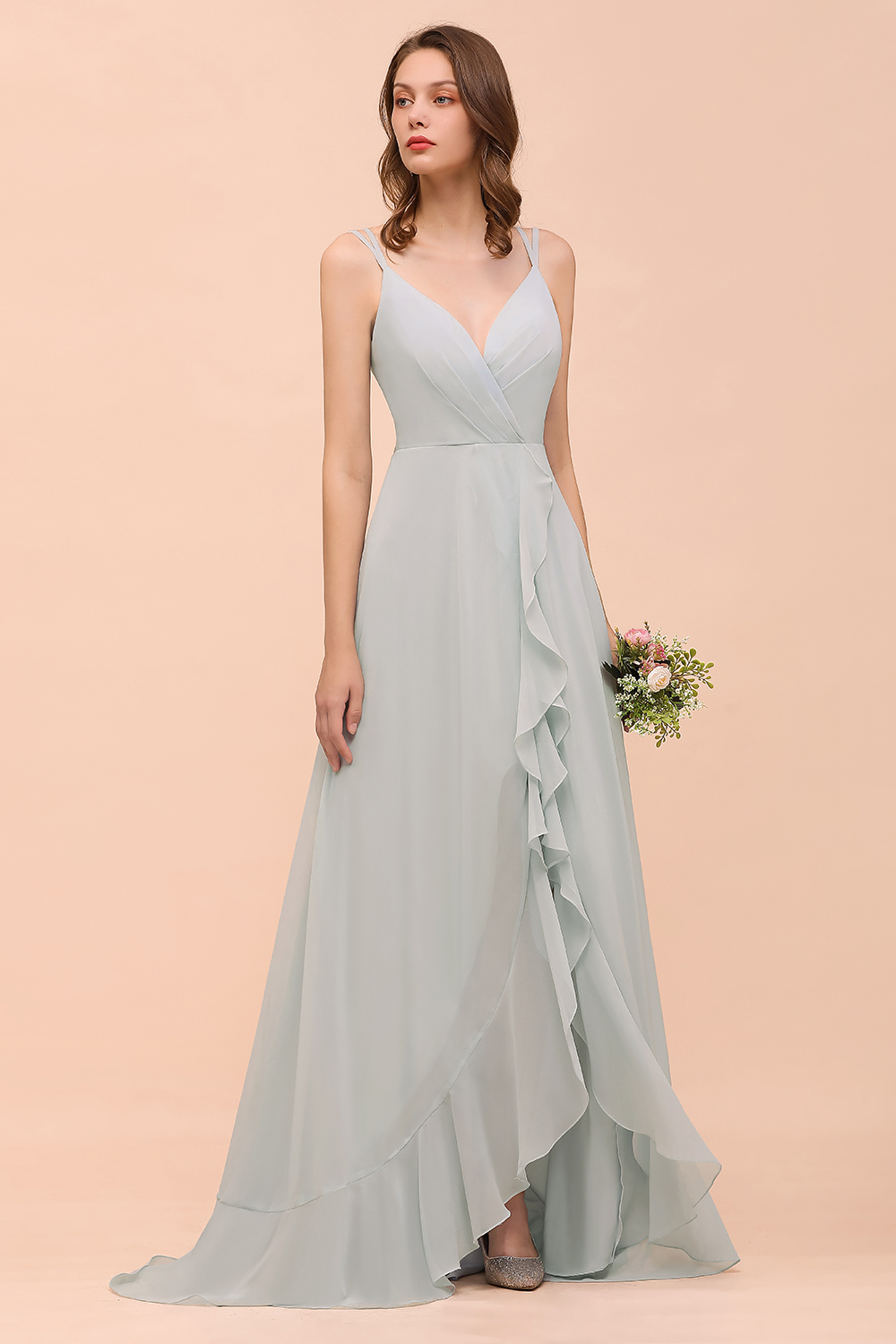 BMbridal Affordable V-Neck Ruffle Mist Chiffon Bridesmaid Dresses Affordable-BMbridal