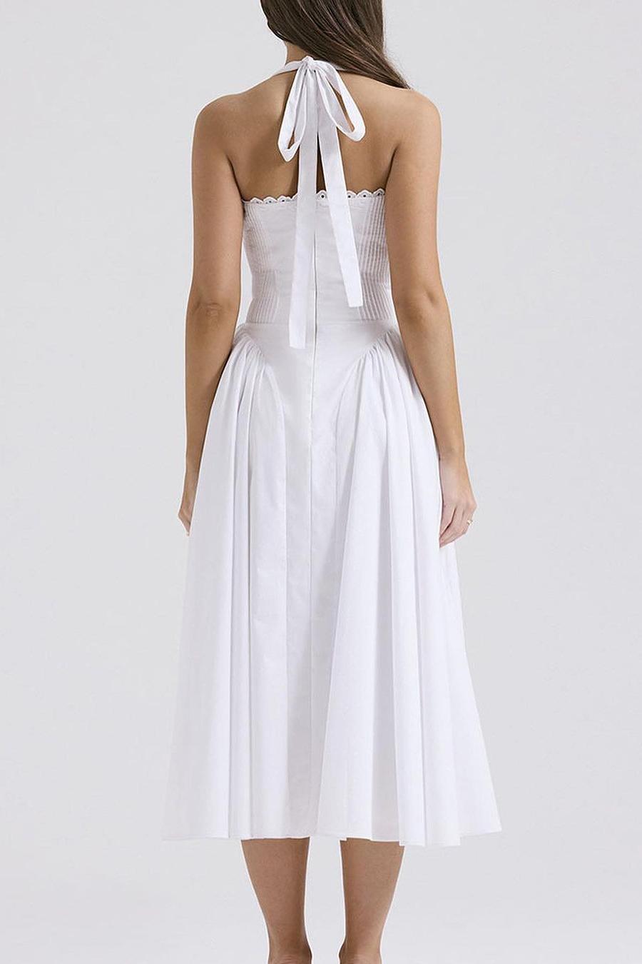 Chic White Halter Sleeveless Sweetheart Tea Length Prom Dress