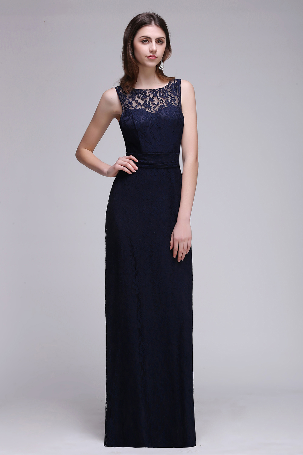 BMbridal Chic Sleeveless Scoop Lace Bridesmaid Dress with Keyhole Back-BMbridal