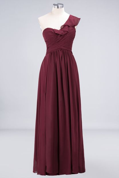 BMbridal Gorgeous Sweetheart Ruffle Burgundy Chiffon Bridesmaid Dress With One-shoulder-BMbridal