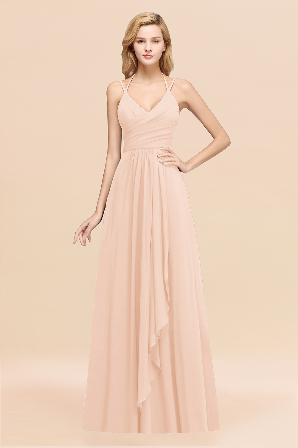 BMbridal Affordable Chiffon Burgundy Bridesmaid Dress With Spaghetti Straps-BMbridal