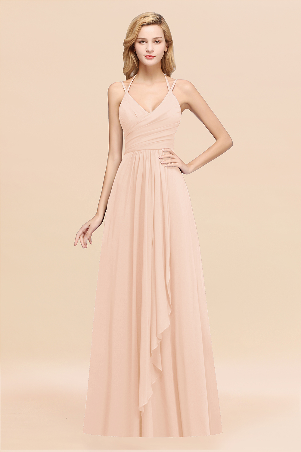 BMbridal Affordable Chiffon Burgundy Bridesmaid Dress With Spaghetti Straps-BMbridal