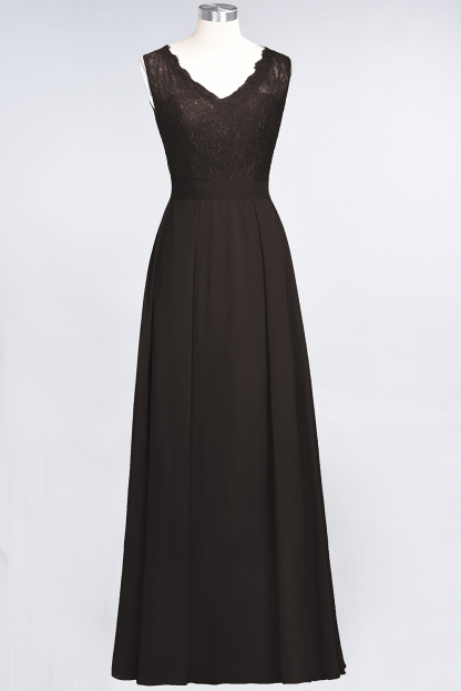 BMbridal Modest Chiffon V-Neck Burgundy Lace Bridesmaid Dresses Online-BMbridal