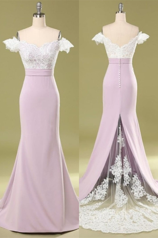 BMbridal Glamorous Off-the-Shoulder Mermaid Bridesmaid Dress Lace-BMbridal