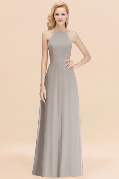 BMbridal Modest High-Neck Yellow Chiffon Affordable Bridesmaid Dresses Online-BMbridal