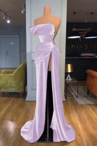 Royal Blue Velvet Sleeveless Strapless Long Split Mermaid Prom Dress With Beading