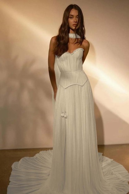 Chiffon Strapless Sleeveless Long Prom Dress With Belt Ruffles