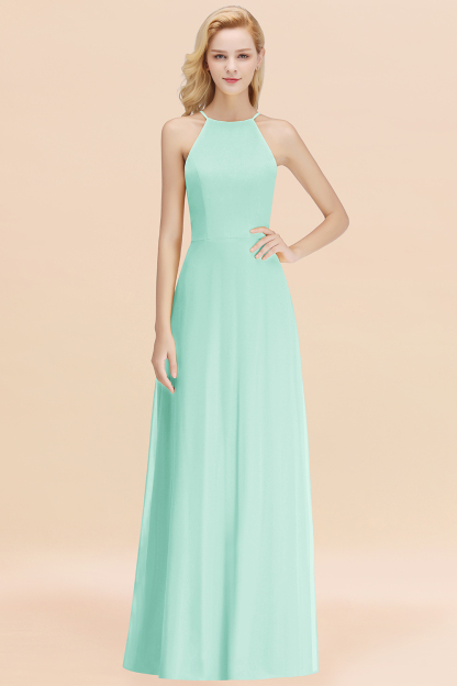 BMbridal Modest High-Neck Yellow Chiffon Affordable Bridesmaid Dresses Online-BMbridal