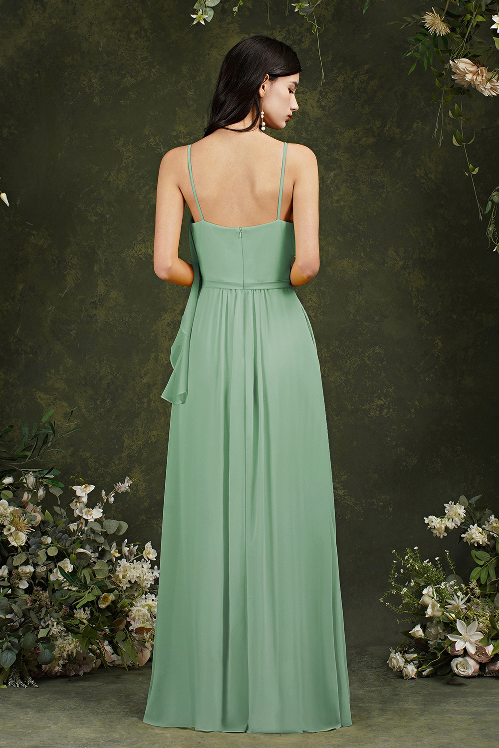 Bmbridal Spaghetti-Straps Bridesmaid Dress Chiffon With Pockets Ruffles-BMbridal