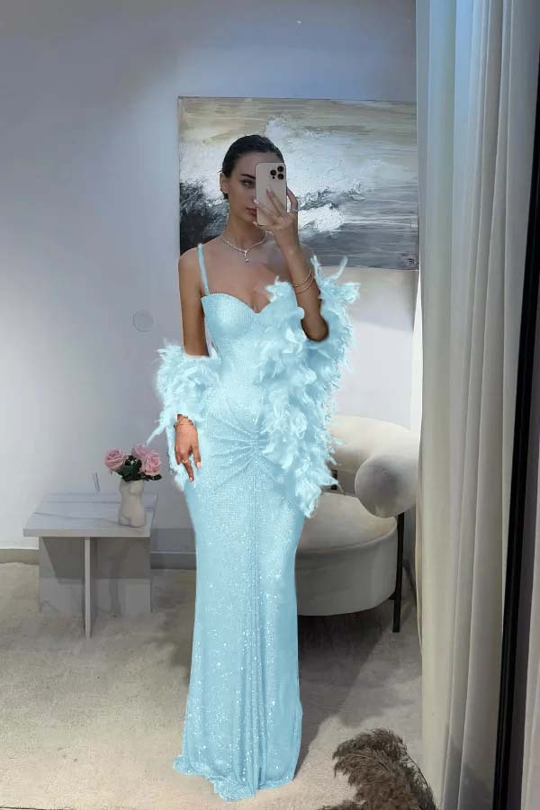 Spaghetti Strap Sleeveless Long Mermaid Prom Dress With Sequins