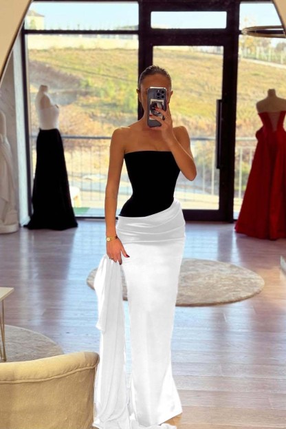 Strapless Sleeveless Long Mermaid Prom Dress With Pleated Belt