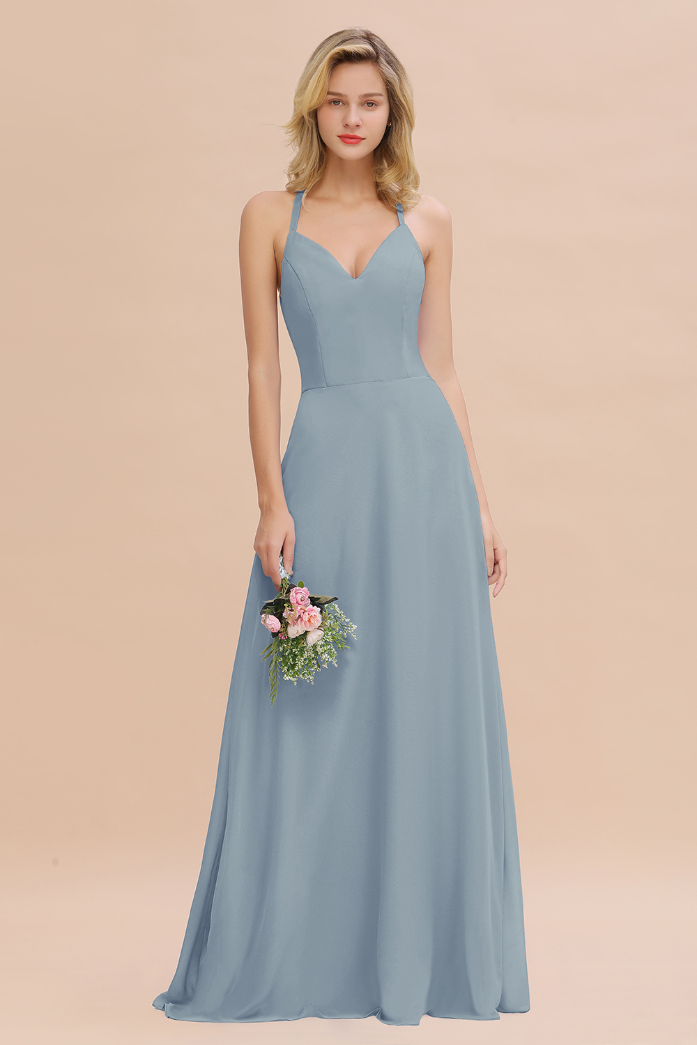 BMbridal Modest Halter V-Neck Sleeveless Long Bridesmaid Dresses Online-BMbridal