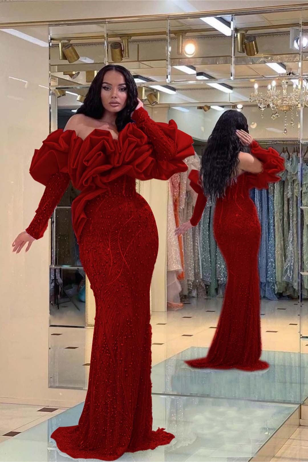 Prom Dress Purple Bubble Sleeves Long Strapless Sequins Beading