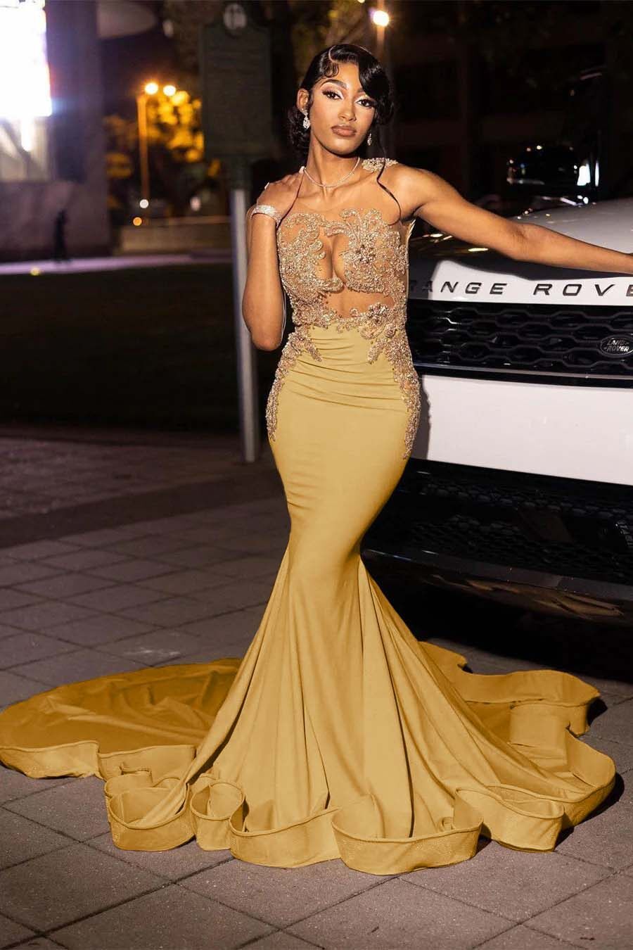 Jewel Neck Sleeveless Long Mermaid Prom Dress With Appliques