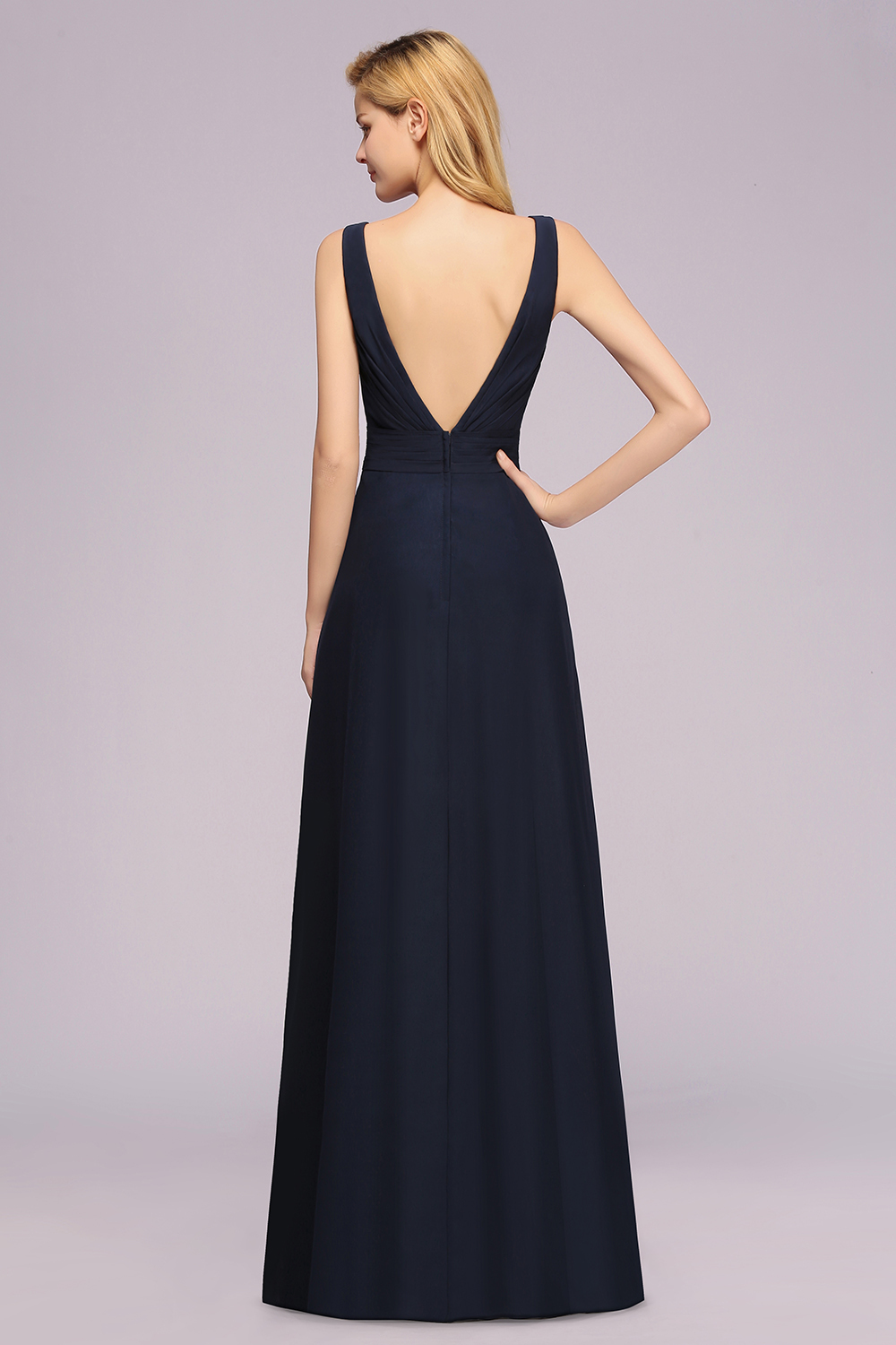 BMbridal Modest Chiffon V-Neck Long Bridesmaid Dress Online with Beadings-BMbridal