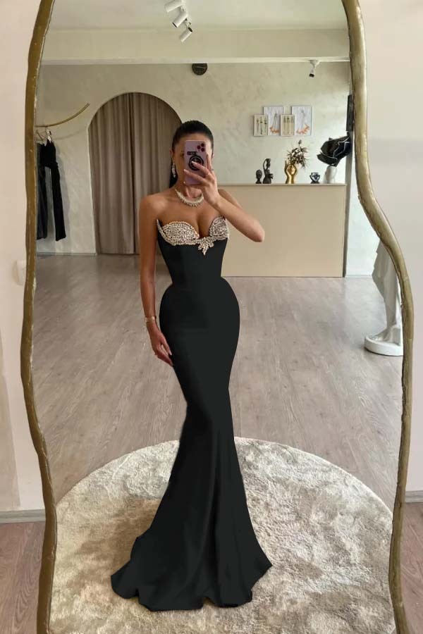 Strapless Sleeveless Long Mermaid Prom Dress With Beading Pleated
