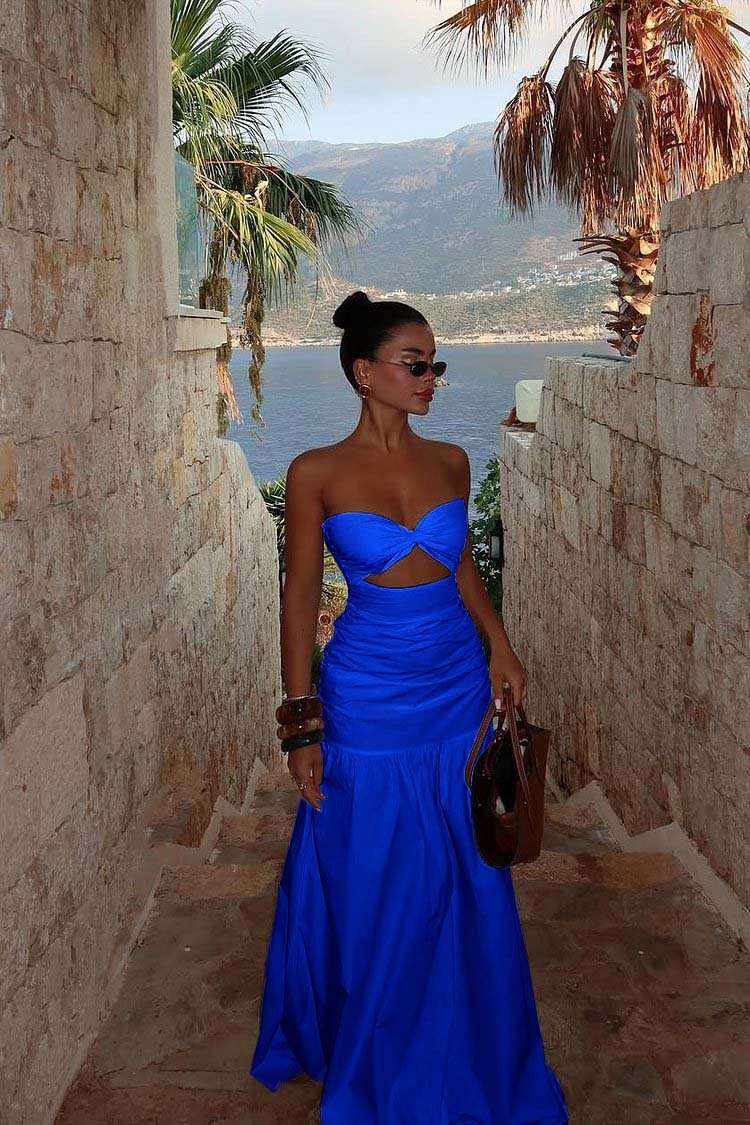 Strapless Sweetheart Sleeveless Long Prom Dress With Pleated