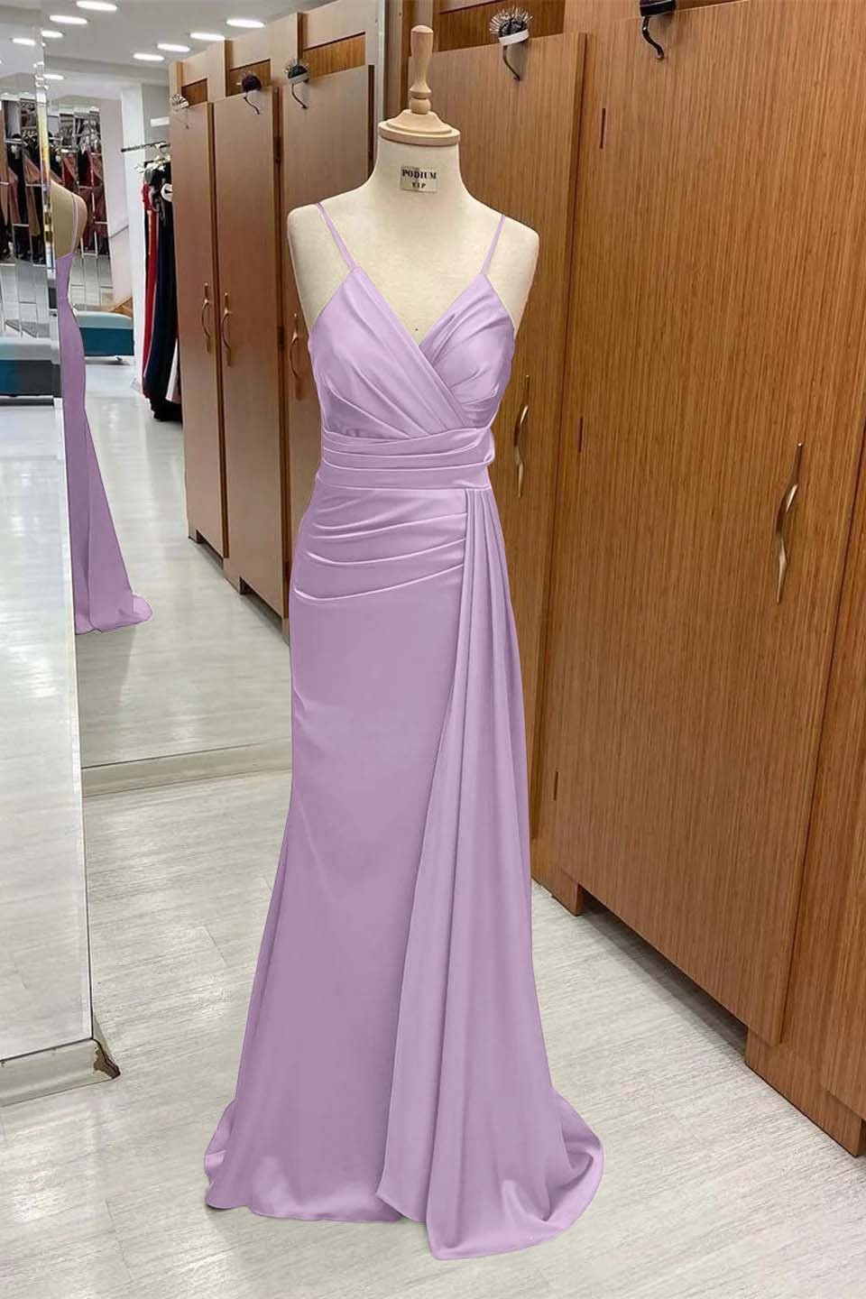 Spaghetti Strap Sleeveless Long Mermaid Prom Dress With Pleated