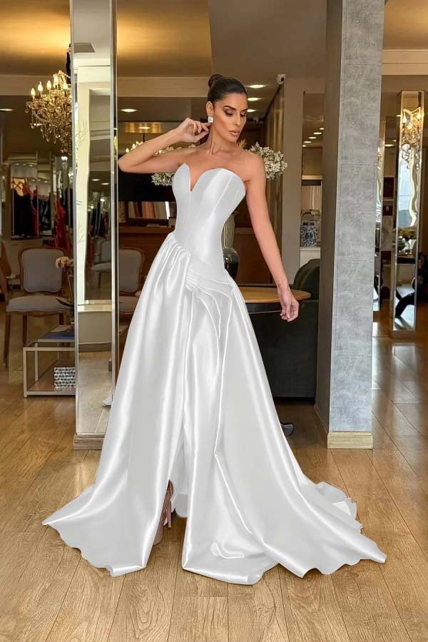 Stunning Strapless Sleeveless Long Split Prom Dress With Pleated